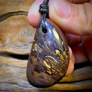 46 x 26mm - Drilled Boulder Opal Pendant w/ Eco Friendly Vegan Cord