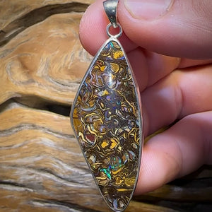 Sterling Silver - Large Tribal Boulder Opal UNISEX Pendant