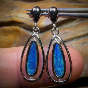 Sterling Silver - Australian Boulder Opal Doublet Drop Stud Earrings