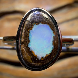 Sterling Silver - Solid Queensland Boulder Opal Ring Crystal Center