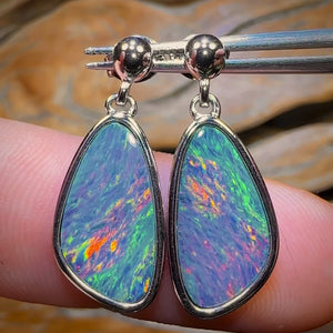 Sterling Silver - Australian Boulder Opal Doublet Drop Stud Earrings