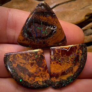 58.1cts - Rare Yowah Nut Opal Parcel. Tribal Pattern Matching Trio In Unique Orange Iron Stone