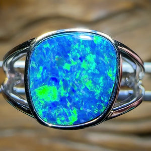 14k White Gold - Queensland Boulder Opal Doublet Ring Large Stone