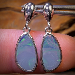 Sterling Silver - Australian Boulder Opal Doublet Drop Stud Earrings