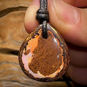 29 x 26mm - Drilled Boulder Opal Pendant w/ Eco Friendly Vegan Cord
