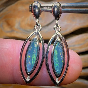 Sterling Silver - Australian Boulder Opal Doublet Drop Stud Earrings