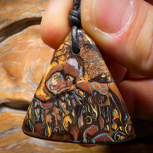 36 x 36mm - Flames Drilled Tribal Queensland Boulder Opal Necklace