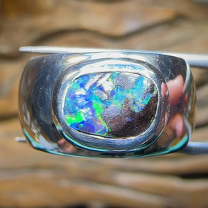 Silver Solid Queensland Boulder Australian Opal Ring