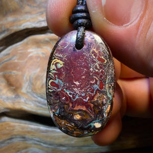 OpalFest BargainCard!        29 x 19mm - Drilled Tribal Queensland Boulder Opal Necklace