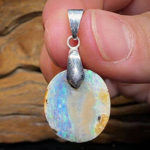 Sterling Silver - Australian Boulder Opal Drilled Pendant