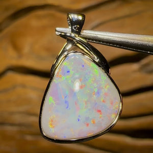 14k “The Artist’s Garden at Giverny” White Gold - Solid South Australian Dark Opal Pendant