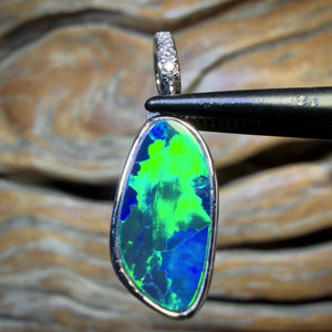 14k White Gold - Green Hornet Queensland Boulder Opal Doublet Pendant