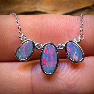 Sterling Silver - “3x the Fire” Queensland Boulder Opal Doublet Pendant w/ Necklace. ONE OFF IN RED FIRE
