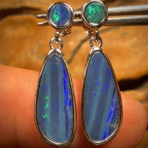 Sterling Silver - Australian Boulder Opal Doublet Drop Stud Earrings