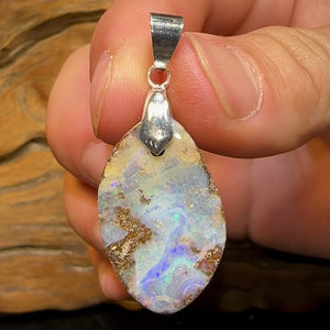 Sterling Silver - Australian Boulder Opal Drilled Pendant