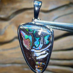 Sterling Silver - SOLID Australian Boulder Opal Pendant. Great Tribal Wearable Artpiece