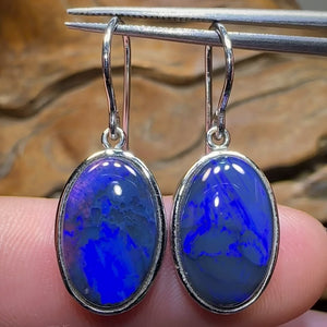 18k White Gold - Australian Black Opal Hook Earrings