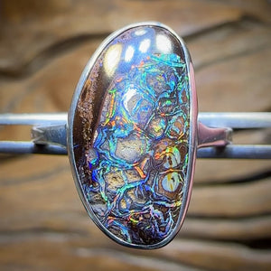 Sterling Silver - Solid Australian Tribal Boulder Opal Ring