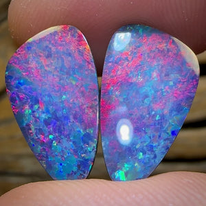 9.8cts - Top Full Face Pink Red Australian Boulder Opal Doublet Pair