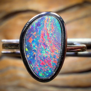 Sterling Silver - Red Fire Queensland Boulder Opal Doublet Ring