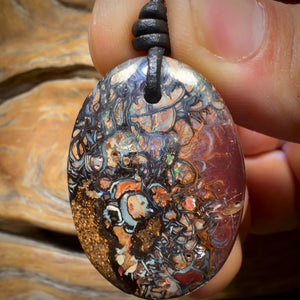 34 x 25mm - Drilled Tribal Queensland Boulder Opal Necklace