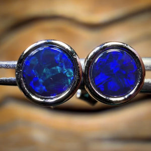 Half Price Card! Sterling Silver - Australian Boulder Opal Doublet Stud Earrings