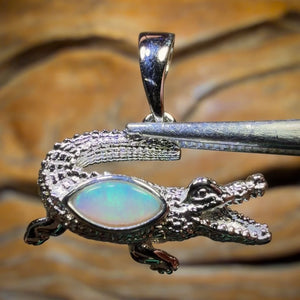 Sterling Silver - “Crocodile Style” Solid South Australian Crystal Opal Pendant
