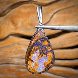 Sterling Silver - Solid Tribal Boulder Opal Pendant UNISEX