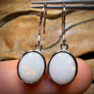 Sterling Silver - Large South Australian Solid White Opal Hook Earrings