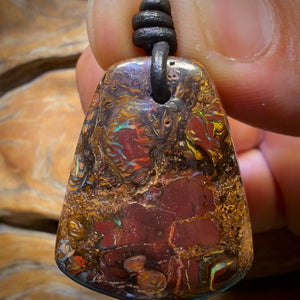 Wild Card! 33 x 26mm - Drilled Tribal Queensland Boulder Opal Necklace