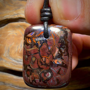Half Price Card! 31 x 24mm - Drilled Tribal Queensland Boulder Opal Necklace