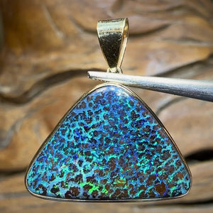 18k Gold - “Blue Leopard”Solid Australian Boulder Opal Pendant