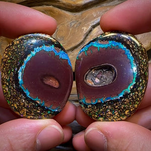 258.1cts - “Crazy Eyes” Top Tribal Yowah Nut Opal Pair. Double Sided