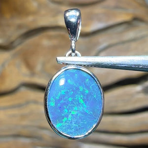 18k White Gold - Solid Lightning Ridge Black Opal Pendant