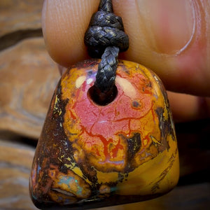 29 x 25mm - Drilled Boulder Opal Pendant w/ Eco Friendly Vegan Cord
