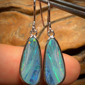 Sterling Silver - Australian Boulder Opal Doublet Hook Earrings