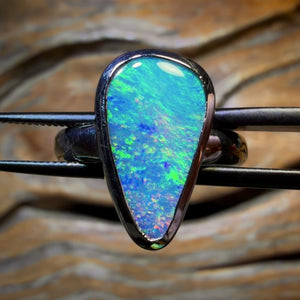 HDW Sterling Silver - Queensland Boulder Opal Doublet Ring Ice Blue Bargain