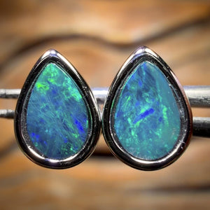 REDUCED Sterling Silver - Australian Boulder Opal Doublet Stud Earrings