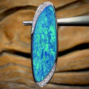 14k White Gold - “Malibu Waters”Queensland Boulder Opal Doublet Pendant