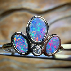 TGIF Sterling Silver - “Triples” Queensland Boulder Opal Doublet Ring Red Multi