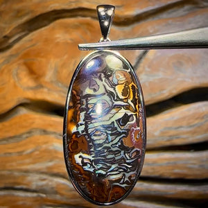 Daddy Storm Sterling Silver - UNISEX Large Solid Tribal Boulder Opal Pendant