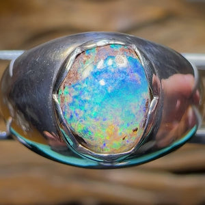 Silver Solid Yowah Nut Kernel Queensland Boulder Australian Opal Ring