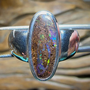 Silver Solid Queensland Boulder Australian Opal Ring