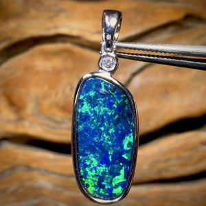14k White Gold - Queensland Boulder Opal Doublet Pendant