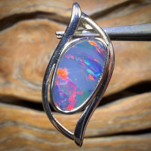 Sterling Silver - Red Sunset Australian Boulder Opal Doublet Pendant