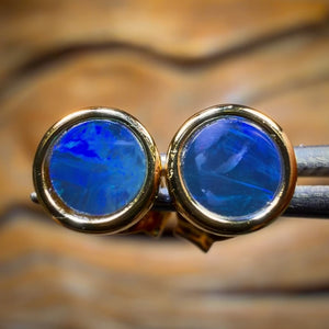 Best Sellers Extremely Limited. Sterling Silver Gold Plated - Australian Boulder Opal Doublet Stud Earrings