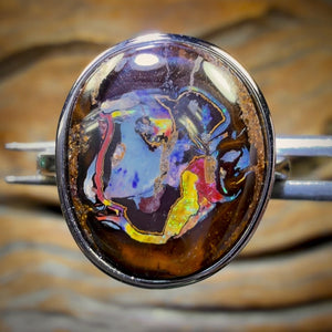 Sterling Silver - Solid Tribal Boulder Opal Ring