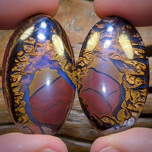 209.2cts - Rare Broad Tribal Queensland Boulder Opal Matching Split Nut Pair