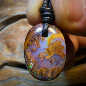 Bargain Card! 24 x 17mm - Drilled Queensland Boulder Opal Necklace
