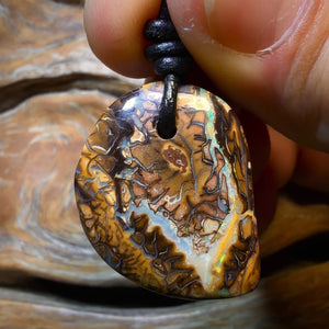 26 x 22mm - Drilled Tribal Picture Stone Queensland Boulder Opal Necklace